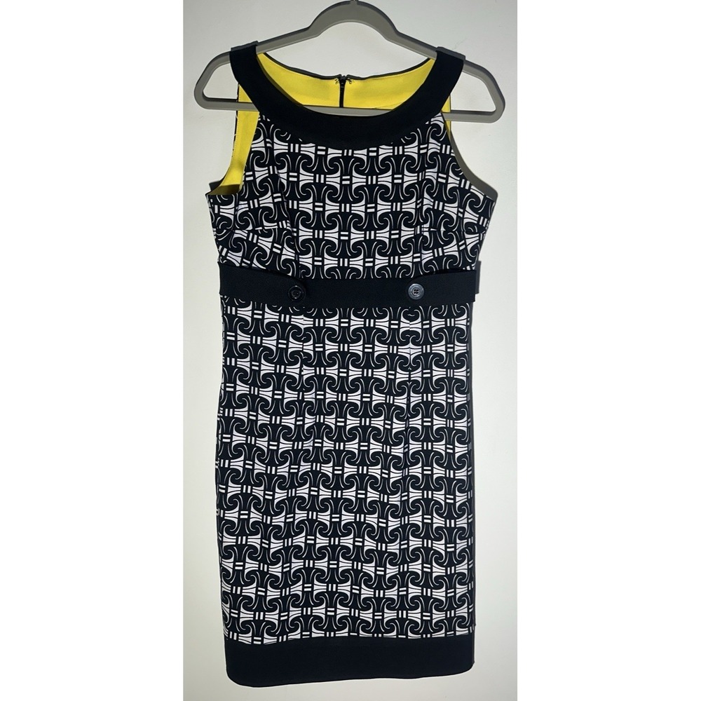 London Times Black & White Geometric Print Sleeveless Shift Dress Size 10